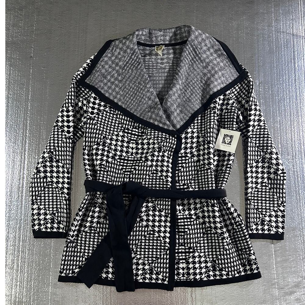 Anne Klein Houndstooth Belted Cardigan Sweater Women's Jacket Size Small NWT - Picture 6 of 13